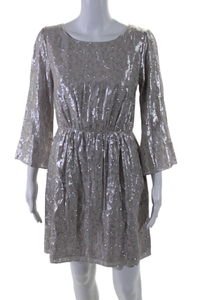 Shoshanna Womens Silk Blend Long Sleeves A Line Dress Silver Metallic Size 4