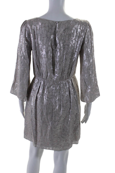 Shoshanna Womens Silk Blend Long Sleeves A Line Dress Silver Metallic Size 4