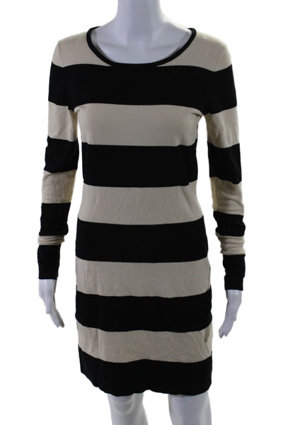 Minnie Rose Womens Striped Long Sleeves Sweater Dress Black White Size Medium