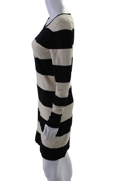 Minnie Rose Womens Striped Long Sleeves Sweater Dress Black White Size Medium