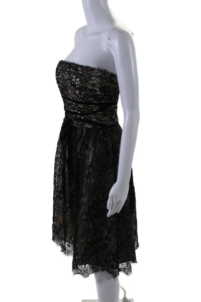 Shoshanna Womens Lace Strapless High Waist A Line Dress Black Beige Size 8