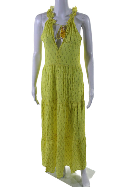 Delfina Womens Floral Print Sleeveless Maxi Dress Yellow Green Size Medium