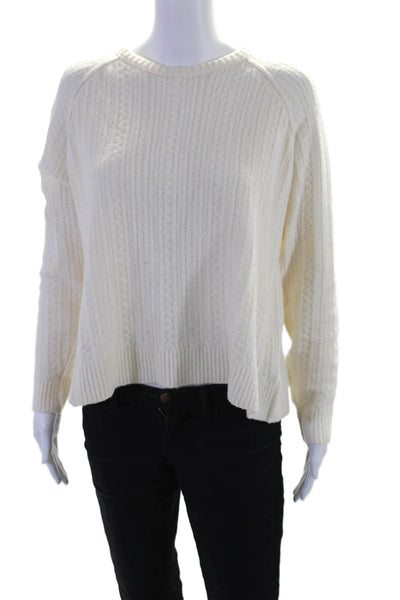 ATM Womens Cable Knit Long Sleeves Crew Neck Sweater White Cotton Size Small