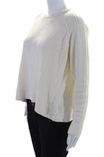 ATM Womens Cable Knit Long Sleeves Crew Neck Sweater White Cotton Size Small