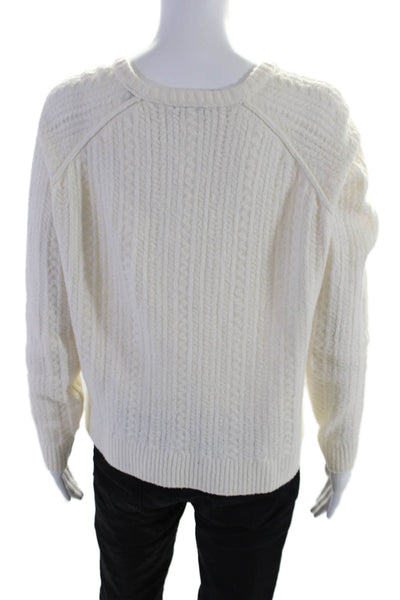 ATM Womens Cable Knit Long Sleeves Crew Neck Sweater White Cotton Size Small