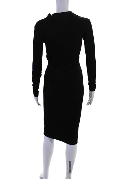 Enza Costa Womens Long Sleeve Collared Ribbed Shirt Dress Black Size Extra Small