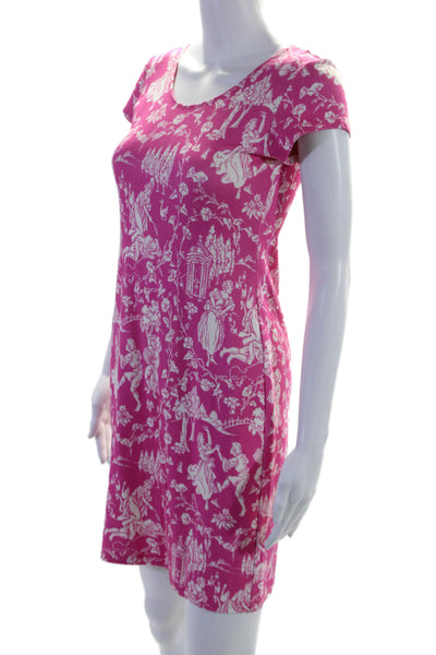 Leggiadro Womens Short Sleeve Scoop Neck Floral Dress Pink White Size 2