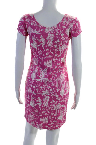 Leggiadro Womens Short Sleeve Scoop Neck Floral Dress Pink White Size 2