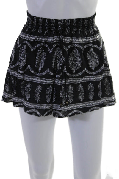 Boteh Womens Elastic Waistband Drawstring Printed Shorts Black White Size 0