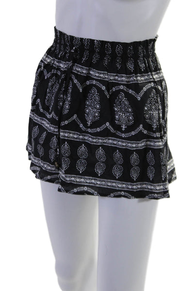 Boteh Womens Elastic Waistband Drawstring Printed Shorts Black White Size 0