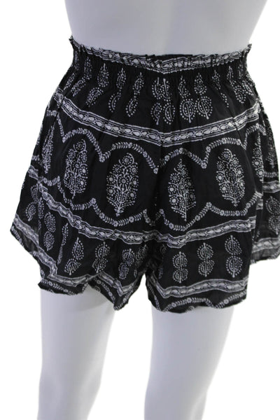 Boteh Womens Elastic Waistband Drawstring Printed Shorts Black White Size 0