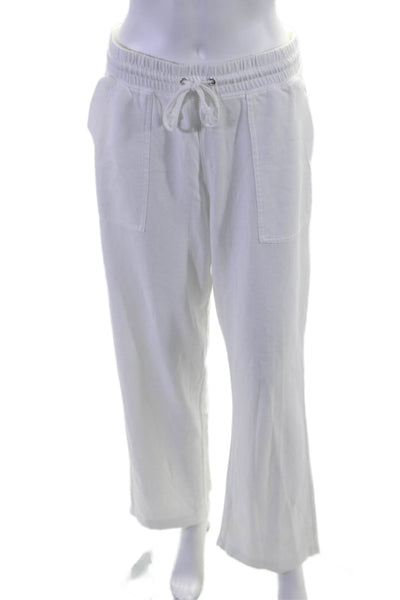 J Crew Womens High Rise Drawstring Straight Leg Sweatpants White Cotton Small