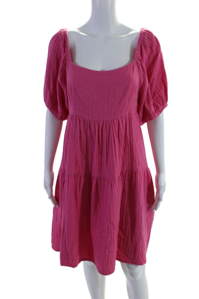 Louna Womens Tiered Puff Sleeve Dress Pink Size 10 15783247