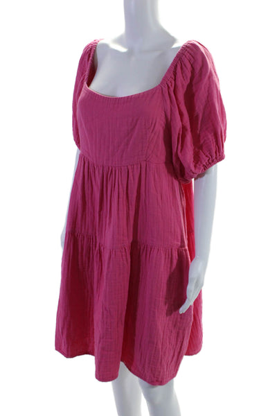 Louna Womens Tiered Puff Sleeve Dress Pink Size 10 15783247