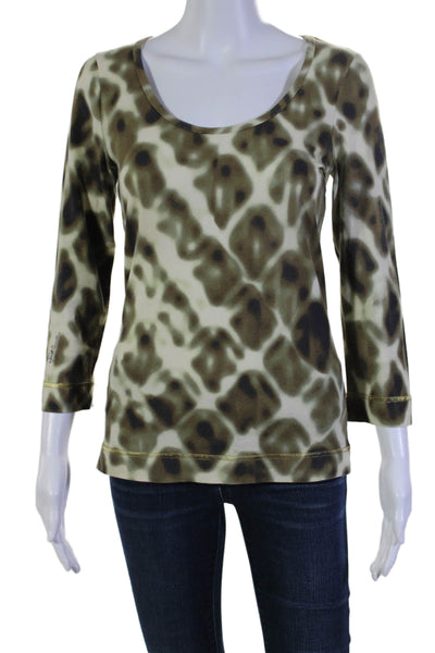 Just Cavalli Womens Long Sleeve Abstract Print Scoop Neck Top Green Size M