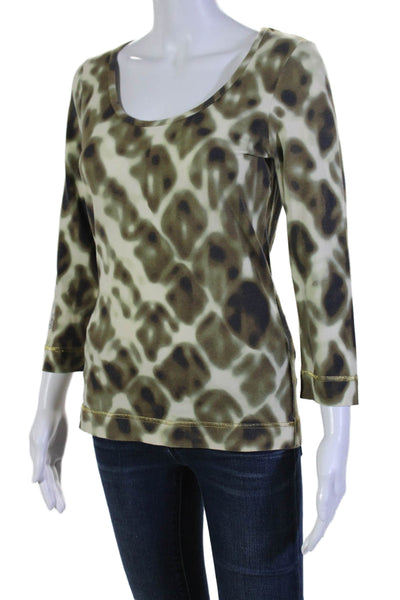 Just Cavalli Womens Long Sleeve Abstract Print Scoop Neck Top Green Size M