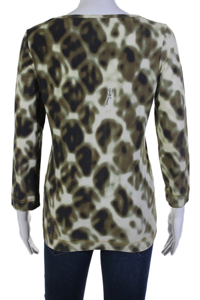 Just Cavalli Womens Long Sleeve Abstract Print Scoop Neck Top Green Size M