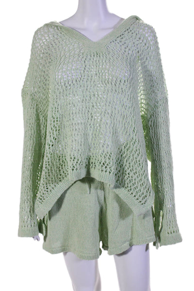 Misa Womens Cotton Mesh Knitted Long Sleeved Sweater and Shorts Set Grem Size M