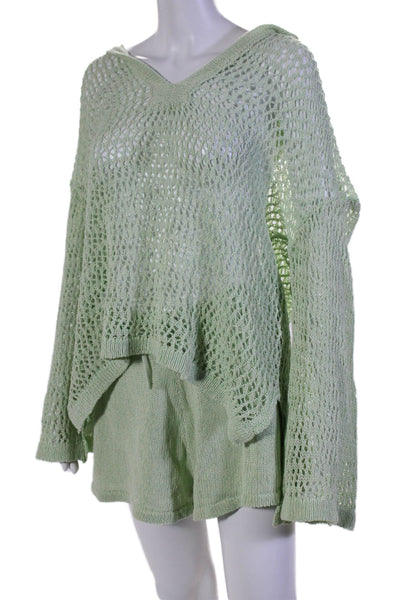 Misa Womens Cotton Mesh Knitted Long Sleeved Sweater and Shorts Set Grem Size M