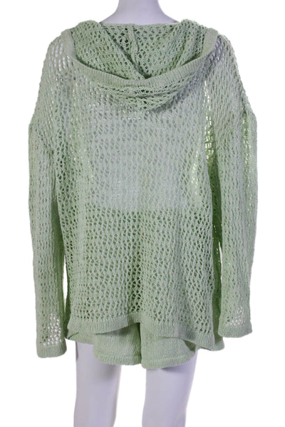 Misa Womens Cotton Mesh Knitted Long Sleeved Sweater and Shorts Set Grem Size M