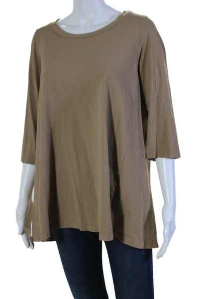 Labo.Art Womens 3/4 Sleeve Scoop Neck Oversized Tee Shirt Brown Cotton Size 2