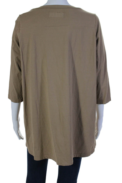 Labo.Art Womens 3/4 Sleeve Scoop Neck Oversized Tee Shirt Brown Cotton Size 2