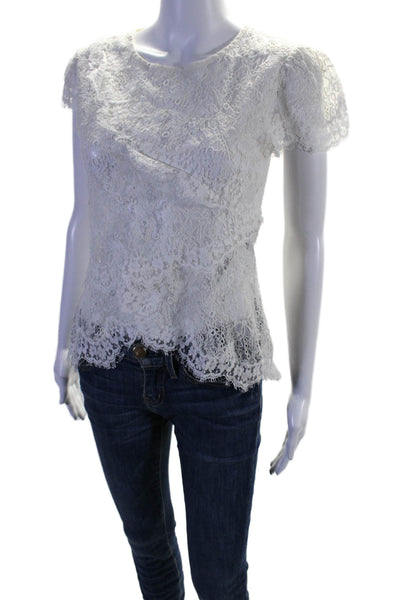 Isabel Marant Women's Round Neck Short Sleeves Lace Blouse White Size 36