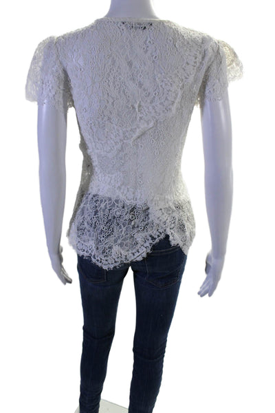 Isabel Marant Women's Round Neck Short Sleeves Lace Blouse White Size 36