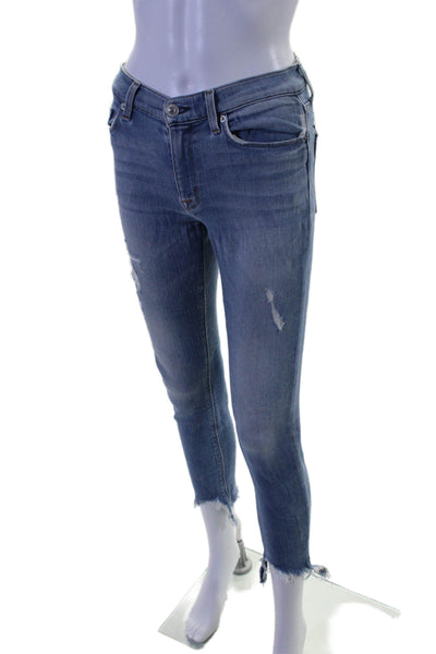 Hudson Womens Cotton Distressed Straight Leg Zipped Button Jeans Blue Size 27