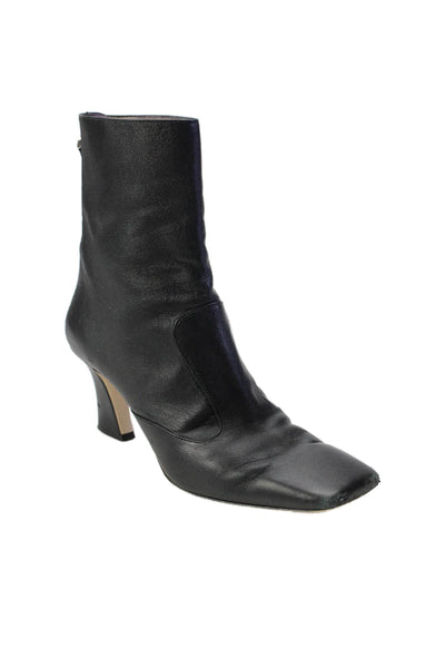 Fendi Womens Leather Square Toe Zip Up Ankle Boots Black Size 8