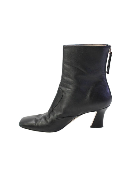 Fendi Womens Leather Square Toe Zip Up Ankle Boots Black Size 8