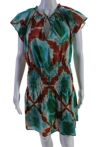 Rails Womens Cotton Abstract Ruched V-Neck Short Sleeve Dress Multicolor Size M