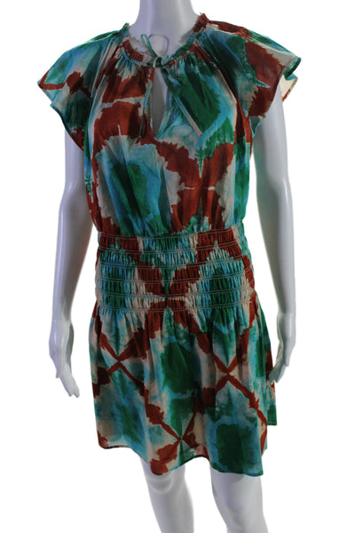 Rails Womens Cotton Abstract Ruched V-Neck Short Sleeve Dress Multicolor Size M