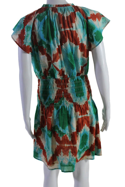 Rails Womens Cotton Abstract Ruched V-Neck Short Sleeve Dress Multicolor Size M