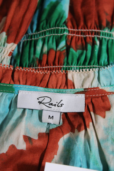 Rails Womens Cotton Abstract Ruched V-Neck Short Sleeve Dress Multicolor Size M