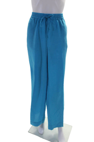 Parosh Womens Silk Drawstring Waist Wide Leg Pants Candy Blue Size Large