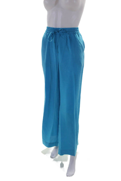 Parosh Womens Silk Drawstring Waist Wide Leg Pants Candy Blue Size Large