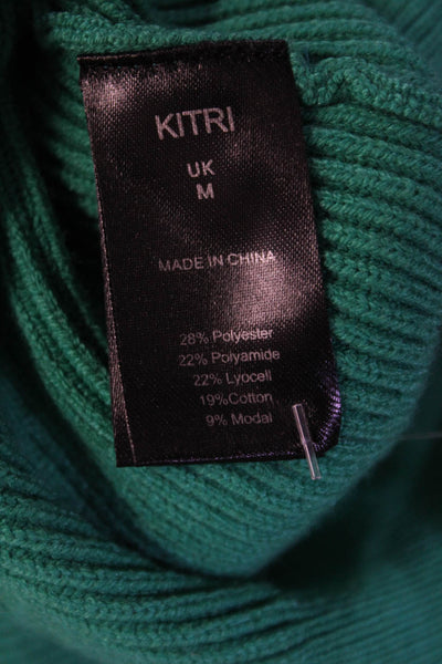 Kitri Womens Long Sleeve Crew Neck Ribbed Knit Sweater Green Size UK Medium