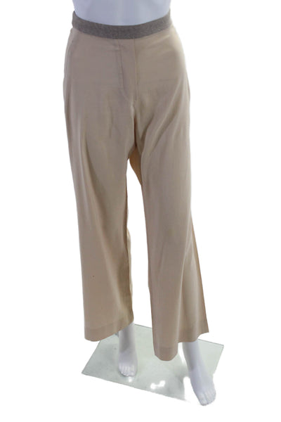 Brunello Cucinelli Womens Silk Beige High Rise Straight Leg Pants Size 4