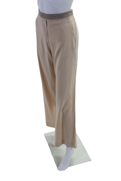 Brunello Cucinelli Womens Silk Beige High Rise Straight Leg Pants Size 4