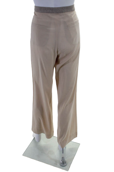 Brunello Cucinelli Womens Silk Beige High Rise Straight Leg Pants Size 4