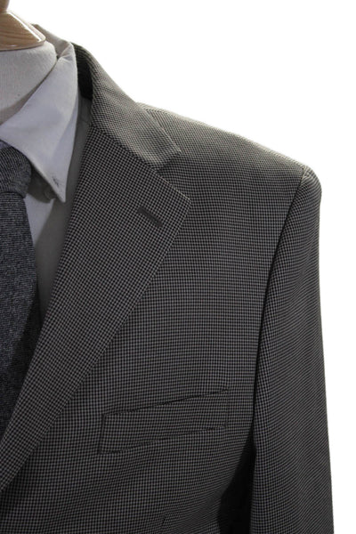 Caravelli Mens Houndstooth Three Button Notch Collar Suit Jacket Black Size 40R