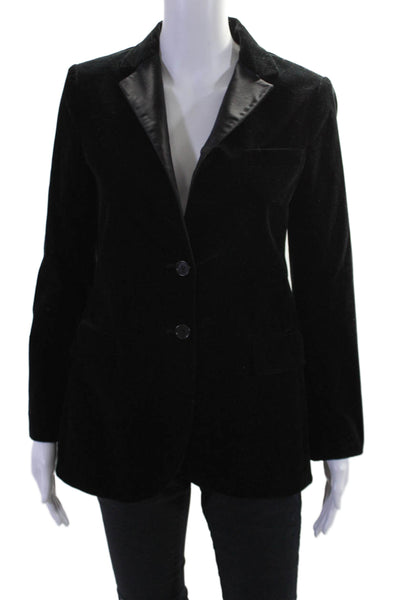 Theory Women Cotton Velvet Notch Collar Button Up Blazer Jacket Black Size 6