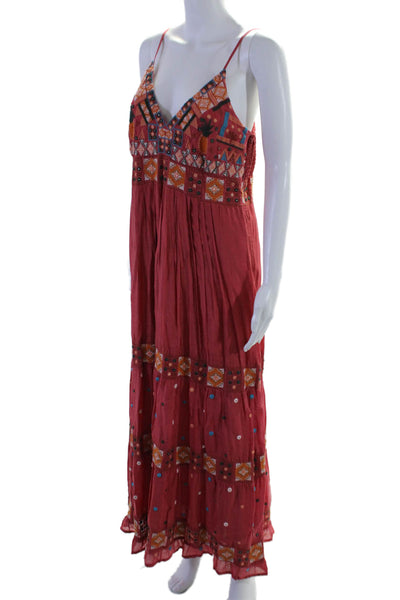 Guadalupe Womens Cotton Red Embroidered Print Sleeveless Maxi Dress Size L