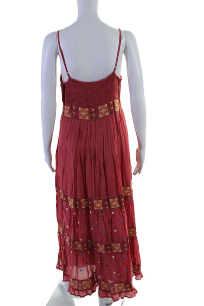 Guadalupe Womens Cotton Red Embroidered Print Sleeveless Maxi Dress Size L