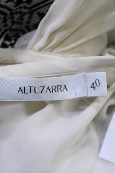 Altuzarra Womens Cream Stitch Detail Lace Up Neck Long Sleeve Blouse Top Size 40