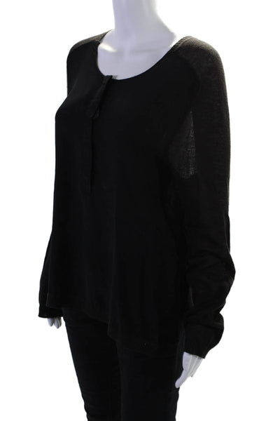 Rag & Bone Womens Silk Front Black Henley Neck Long Sleeve Blouse Top Size L