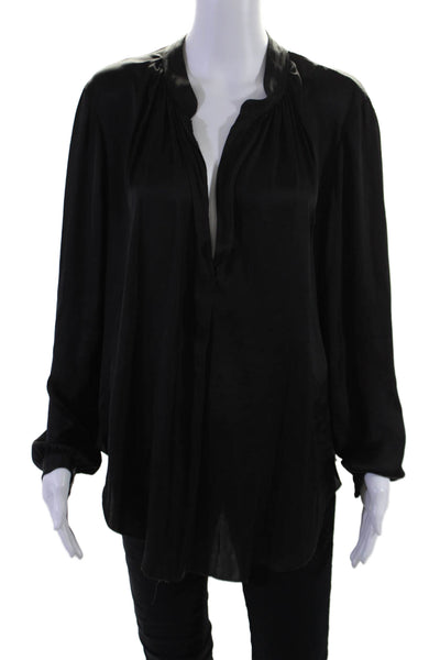 Raquel Allegra Womens Black V-neck Long Sleeve Blouse Top Size 3