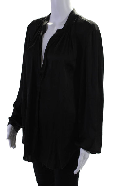 Raquel Allegra Womens Black V-neck Long Sleeve Blouse Top Size 3