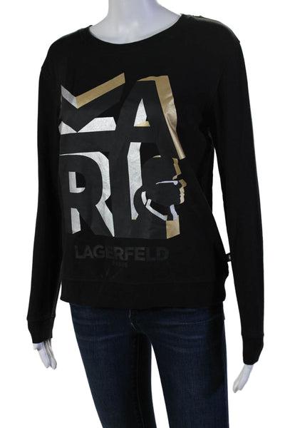 Karl Lagerfeld Womens Scoop Neck Graphic Logo Sweatshirt Black Cotton Size XS